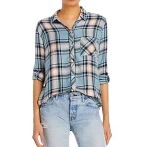 Rails Hunter Plaid Button-Down Shirt Size XS Teal Peach Navy Women’s